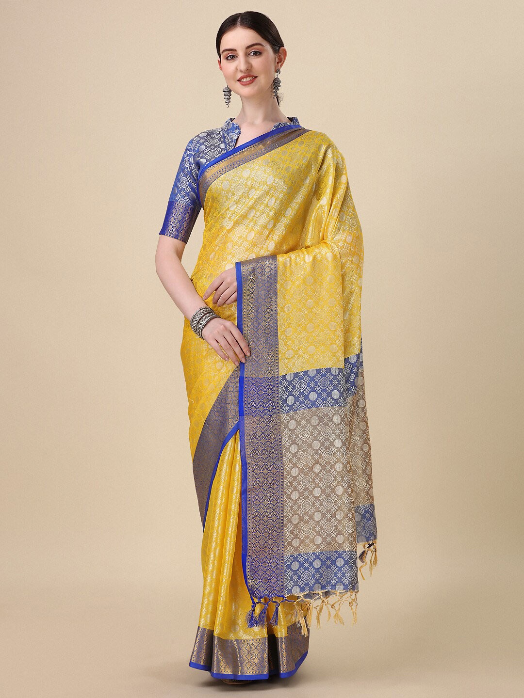 

KALINI Woven Design Zari Mysore Silk Saree, Yellow