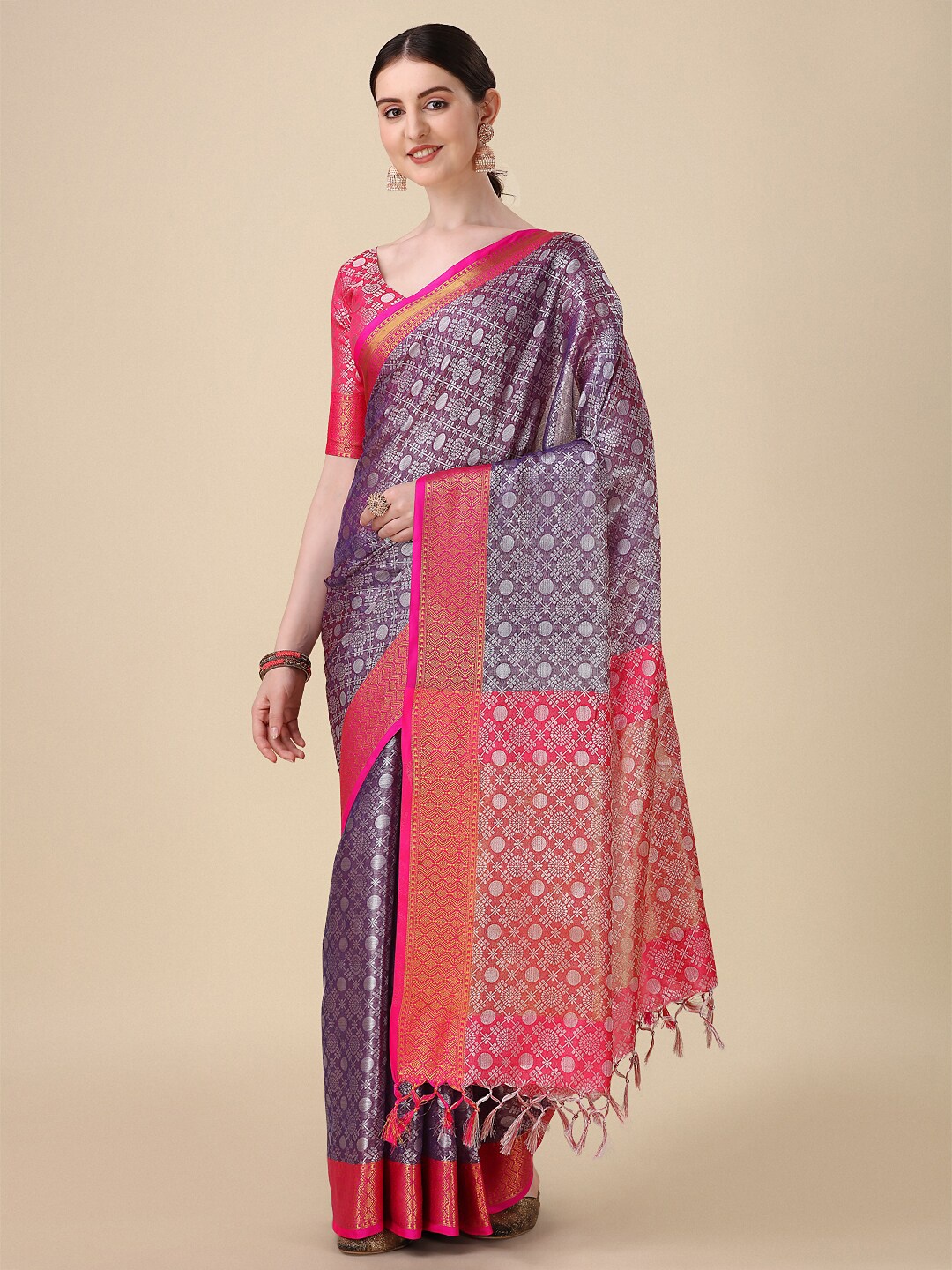 

KALINI Ethnic Motif Woven Design Zari Mysore Silk Saree, Violet