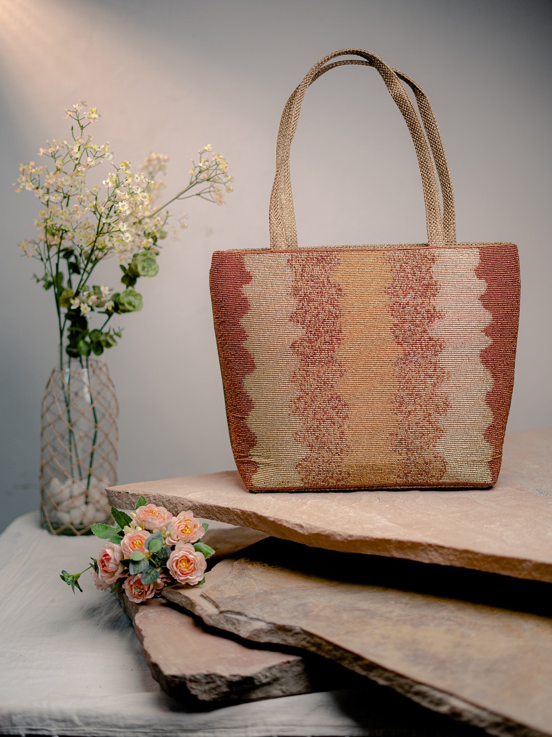 

NR By Nidhi Rathi Women Textured Oversized Structured Jute Shoulder Bag, Gold