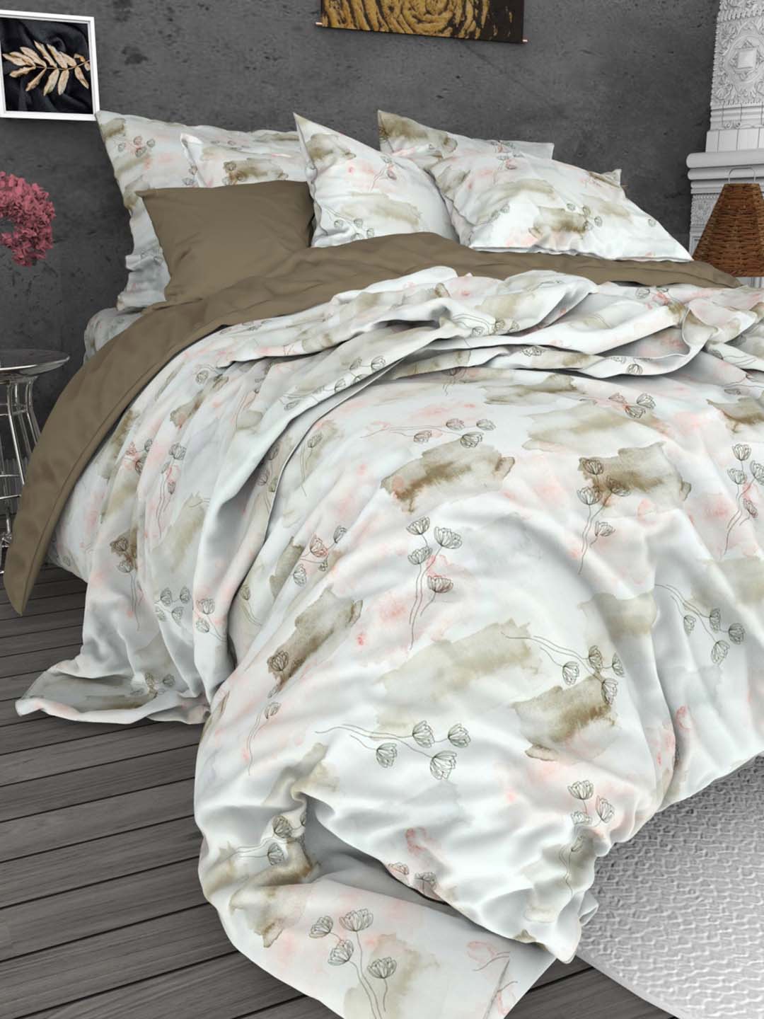 

THE WHITE MOSS White & Green 220 TC Pure Cotton Queen Bedsheet With 2 Pillow Covers