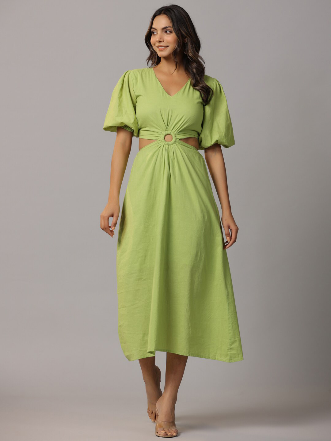 

JIRON Cut-Out Ring Detail Maxi Dress, Green