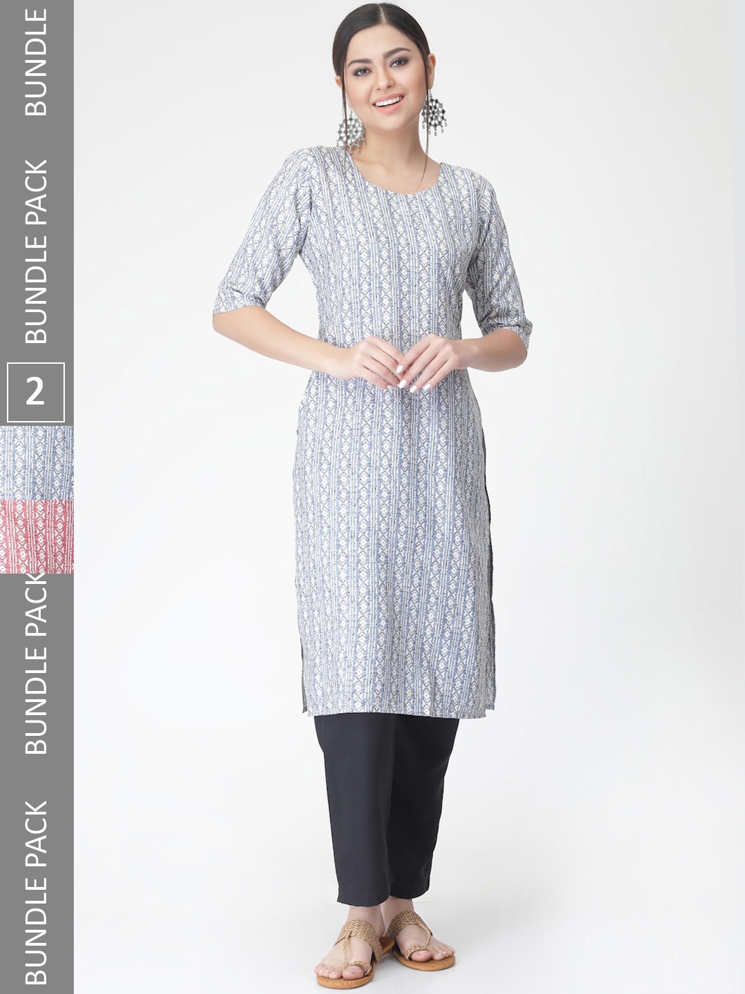 

7Threads Pack Of 2 Printed Straight Kurta with Trousers, Blue