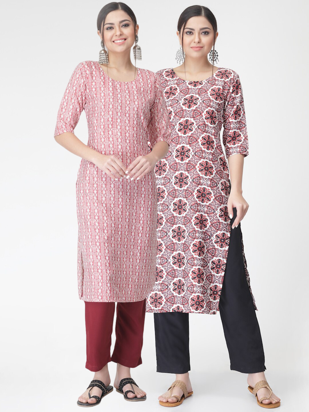 

KALINI A Selection Of 2 Floral Printed Regular Kurta With Trousers, White