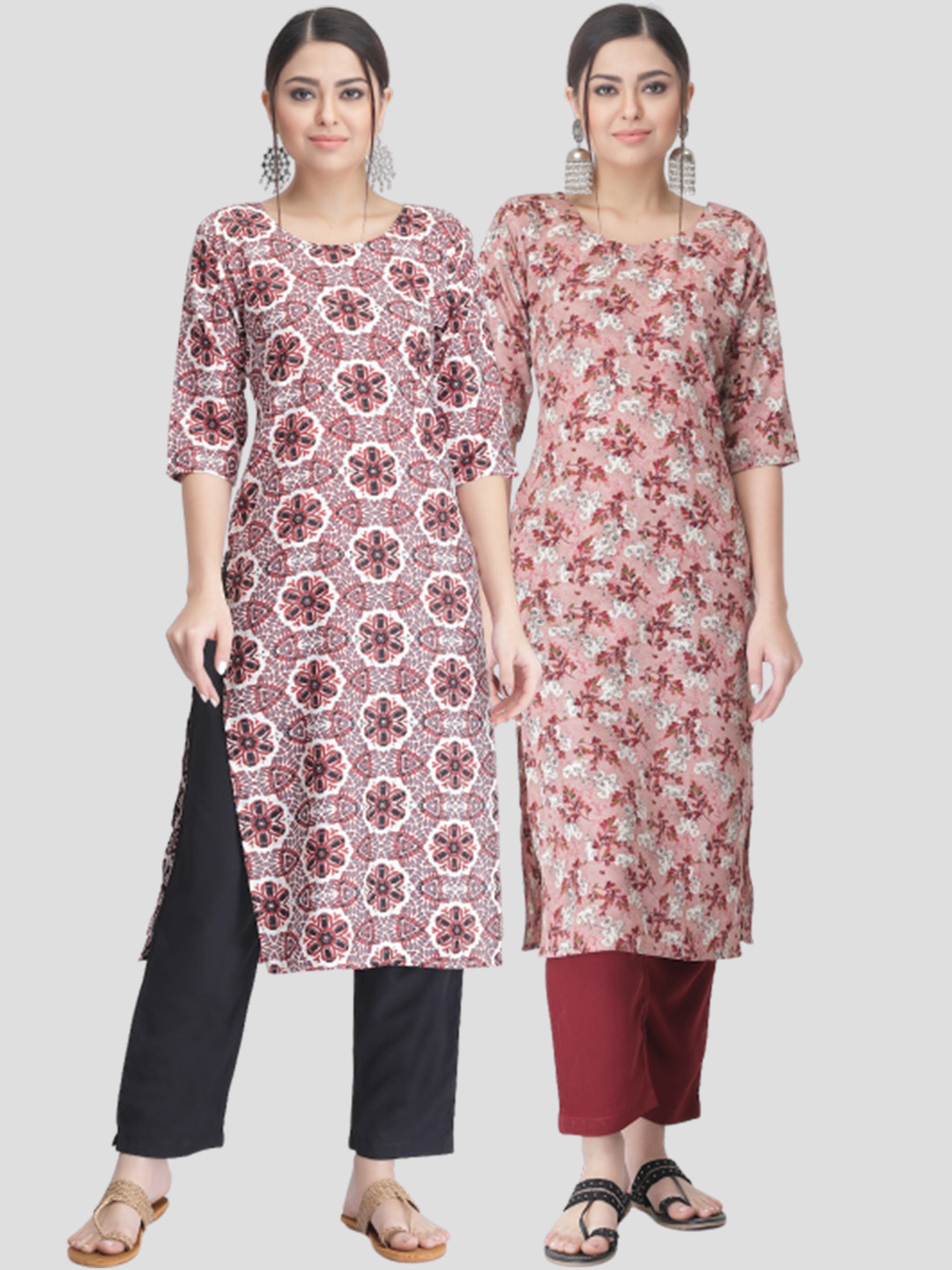 

KALINI A Selection Of 2 Floral Printed Regular Kurta with Trousers, Pink