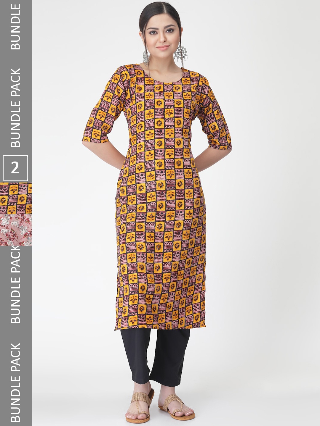 

7Threads Pack Of 2 Printed Straight Kurta with Trousers, Pink
