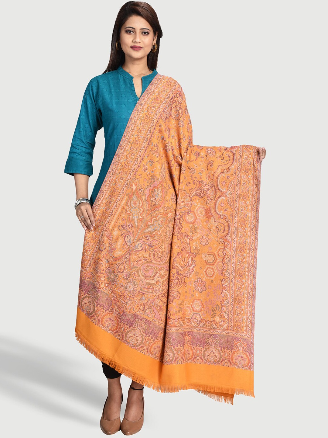 

SWI Stylish Ethnic Motif Woven Design Shawl, Orange