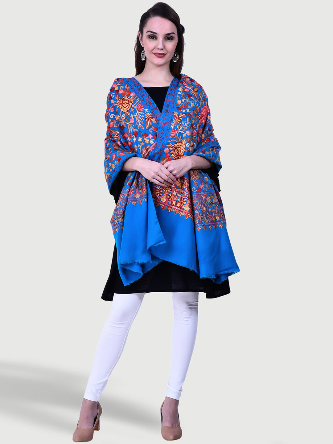 

SWI Stylish Women Floral Motifs Embroidered Shawl, Blue