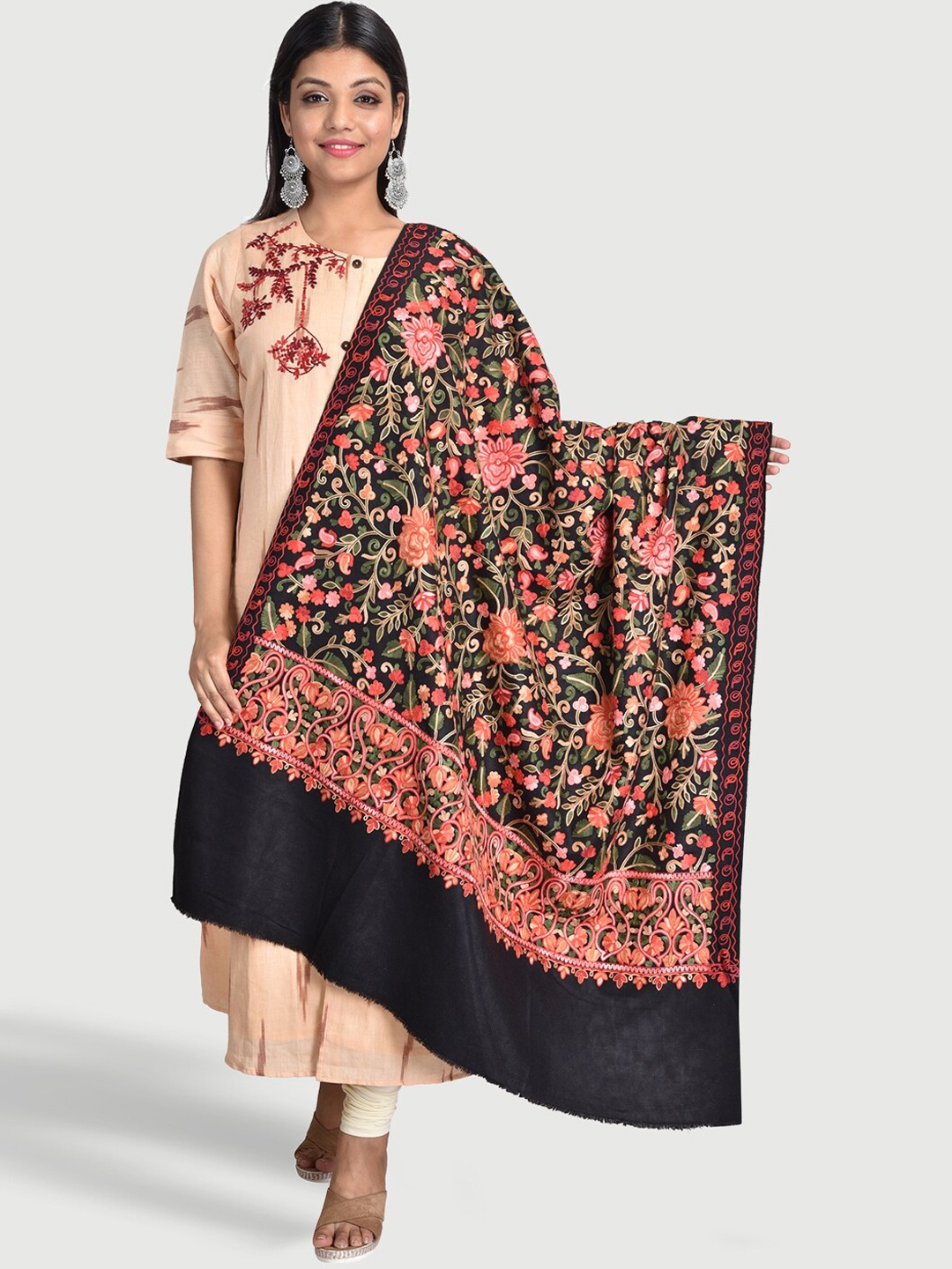 

SWI Stylish Floral Embroidered Shawl, Black