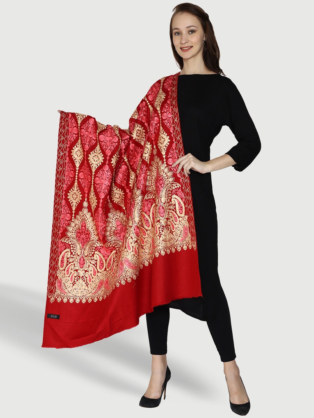 

SWI Stylish Ethnic Motif Aari Embroidered Shawl, Maroon