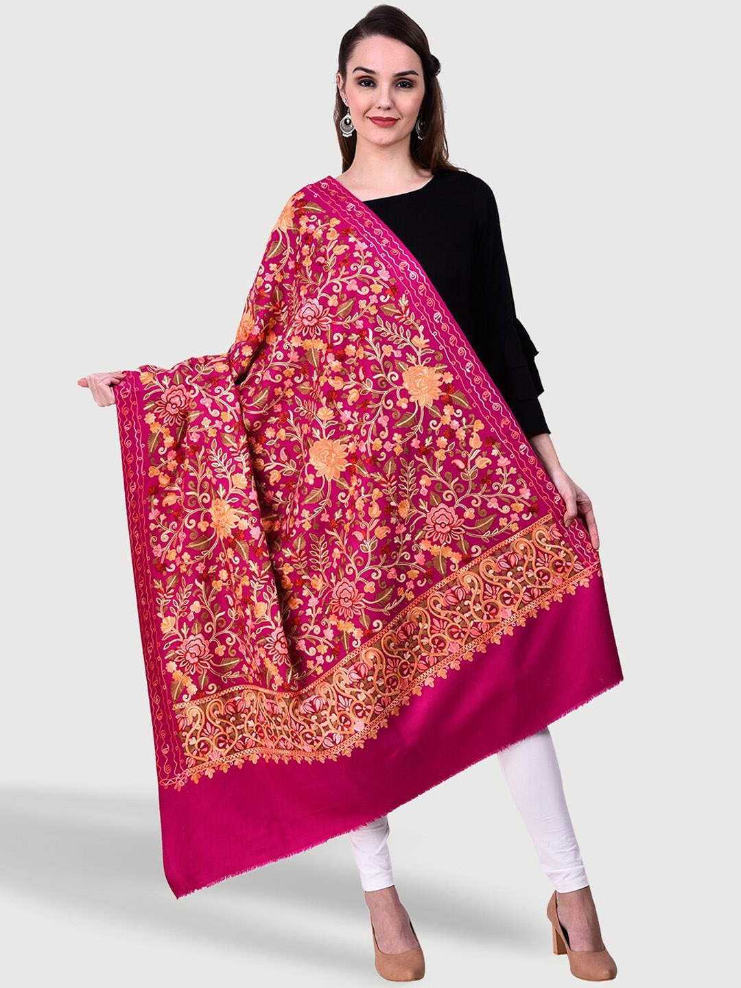 

SWI Stylish Floral Aari Embroidered Shawl, Magenta