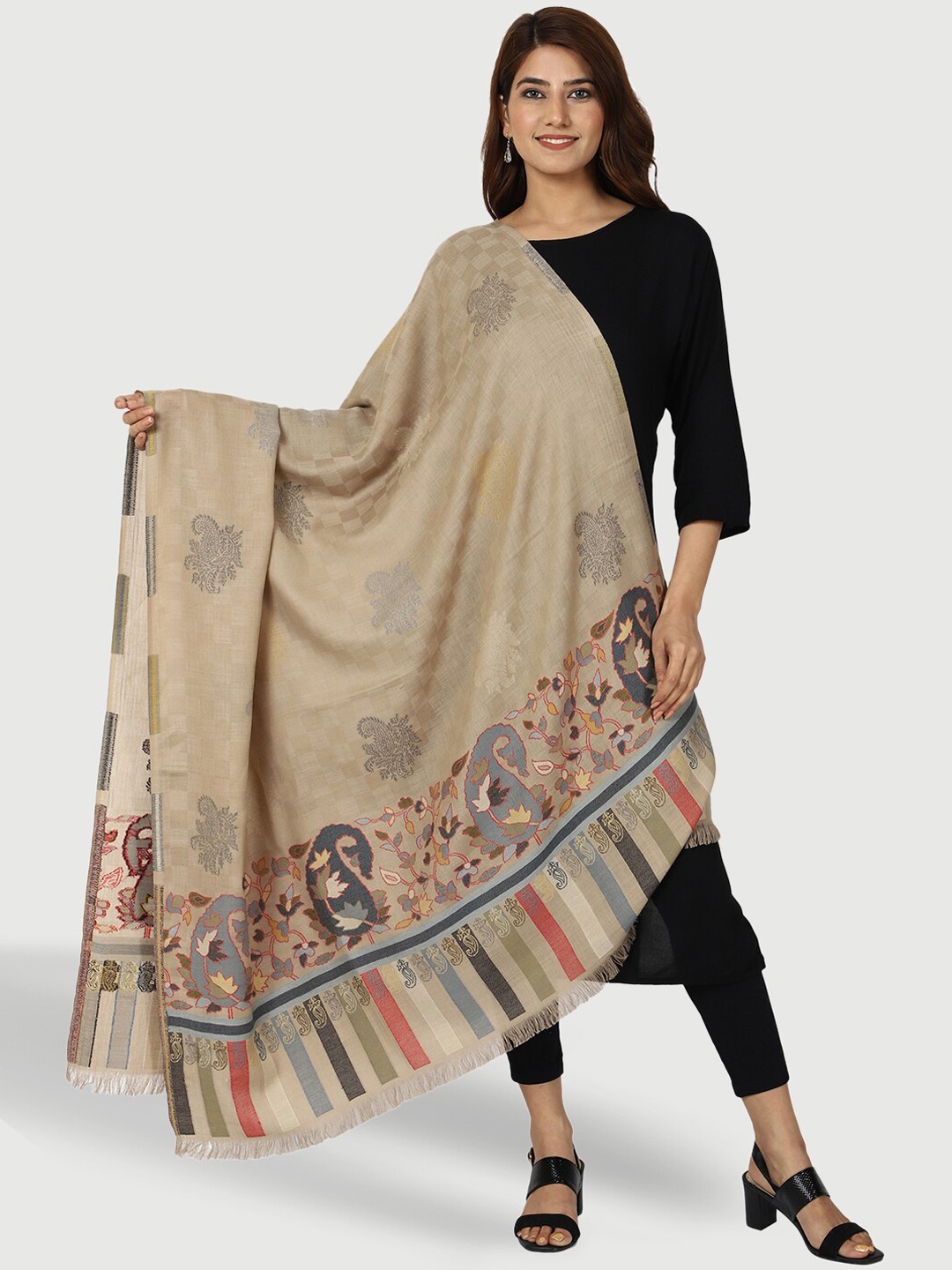 

SWI Stylish Paisley Woven Design Shawl, Beige