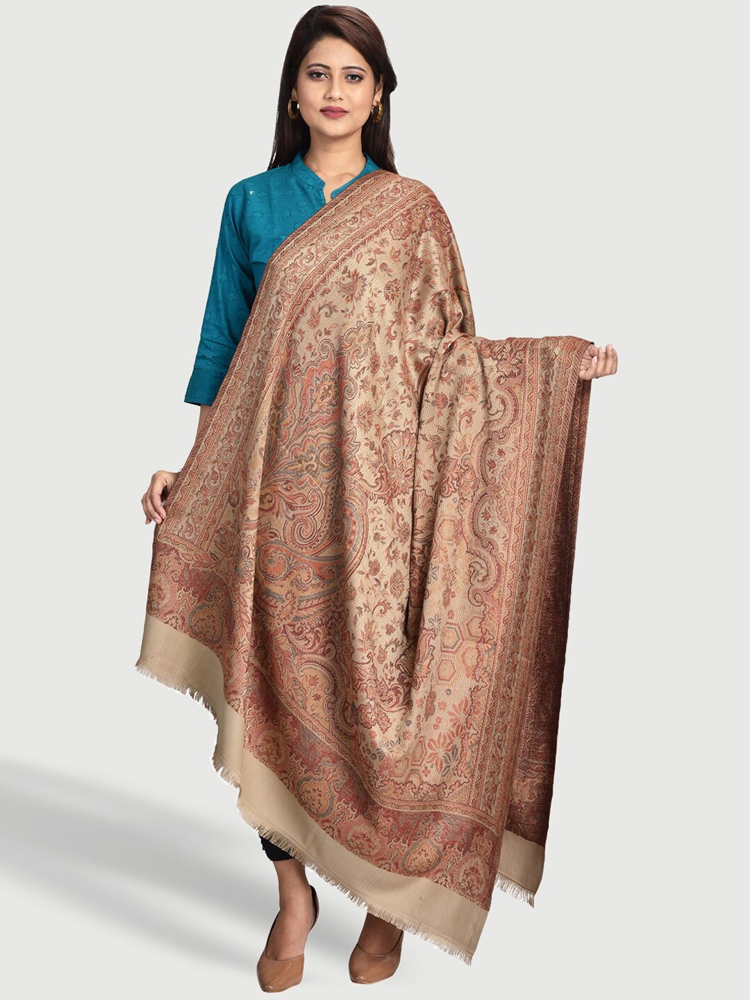 

SWI Stylish Ethnic Motif Woven Design Shawl, Beige