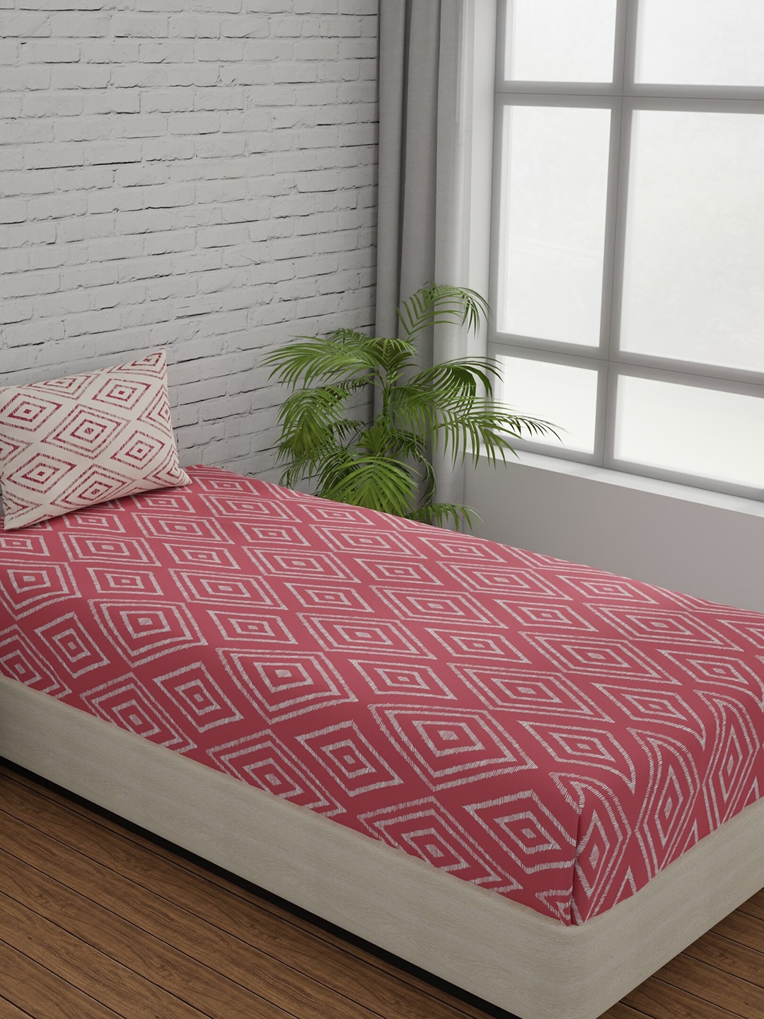 

Huesland Comfort Peach-Coloured Printed 144 TC Cotton Single Bedsheet & 1 Pillow Cover