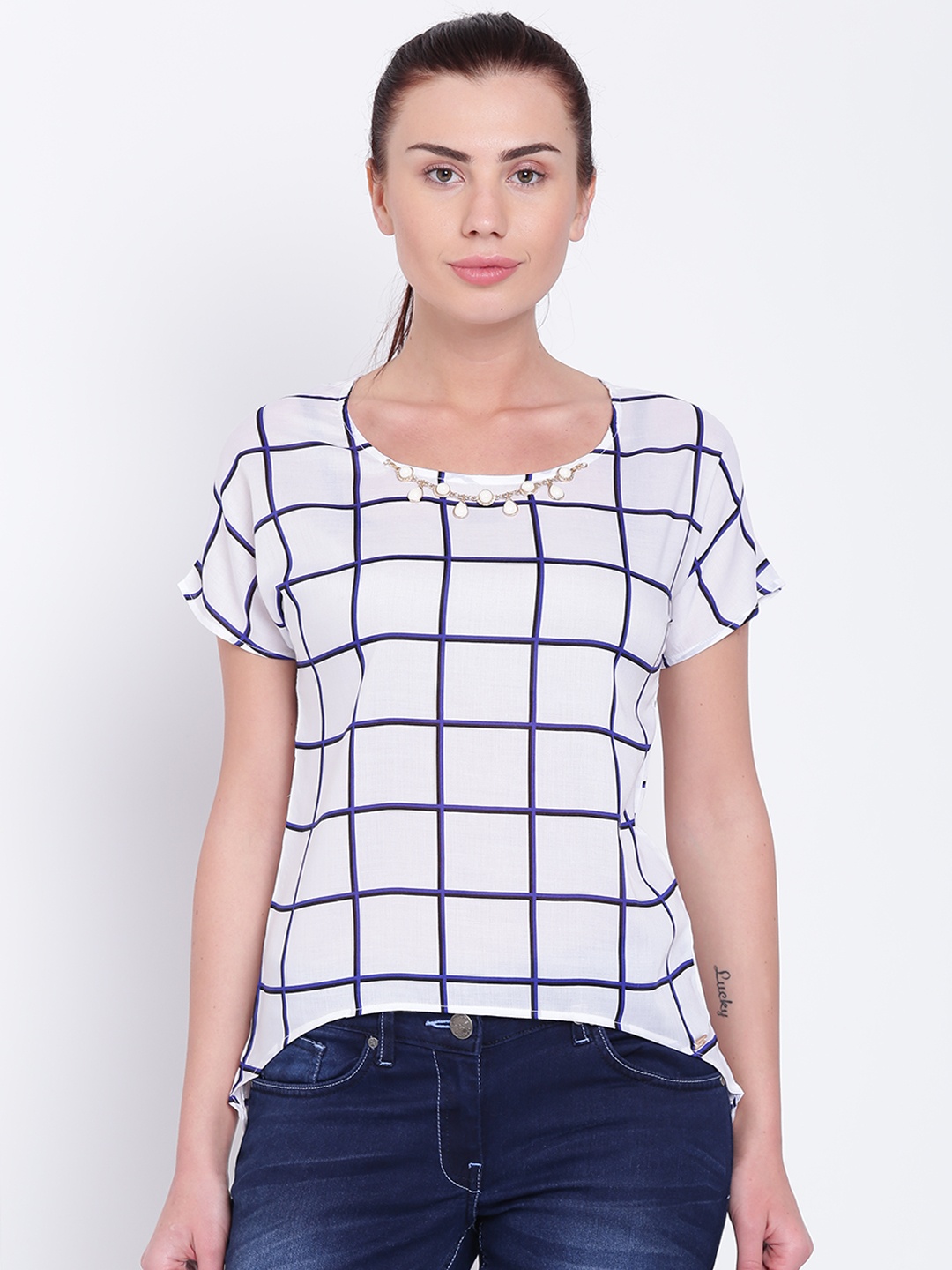 

Park Avenue Woman White Checked High-Low Top