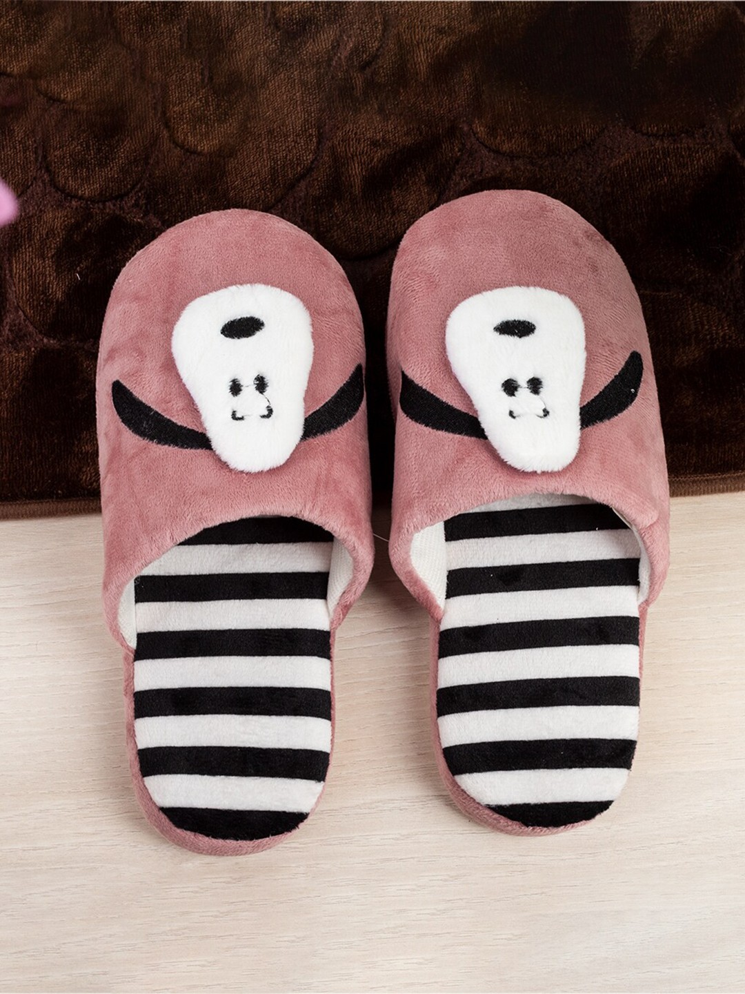 

MARKET99 Open Toe Striped Room Slippers, Peach