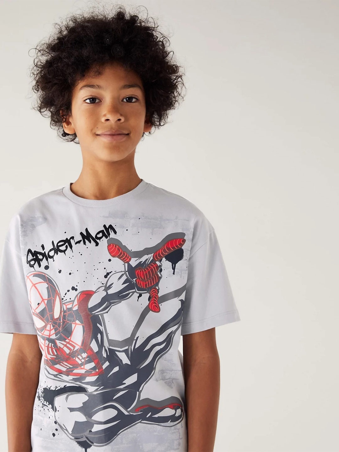

Marks & Spencer Boys Spider-Man Printed Pure Cotton T-shirt, Grey