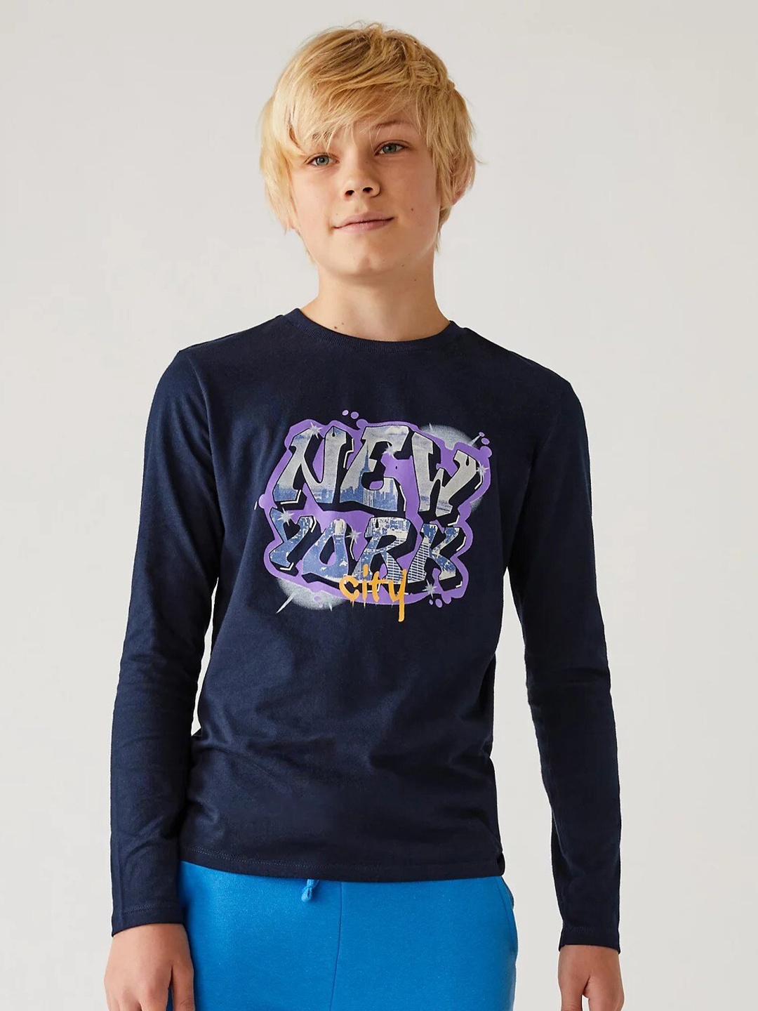

Marks & Spencer Boys Typography Printed Cotton T-shirt, Navy blue