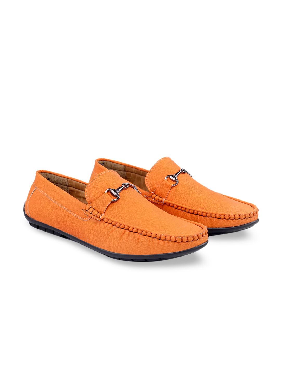 

Bxxy Men Embellished Round Toe Horsebit Loafers, Orange