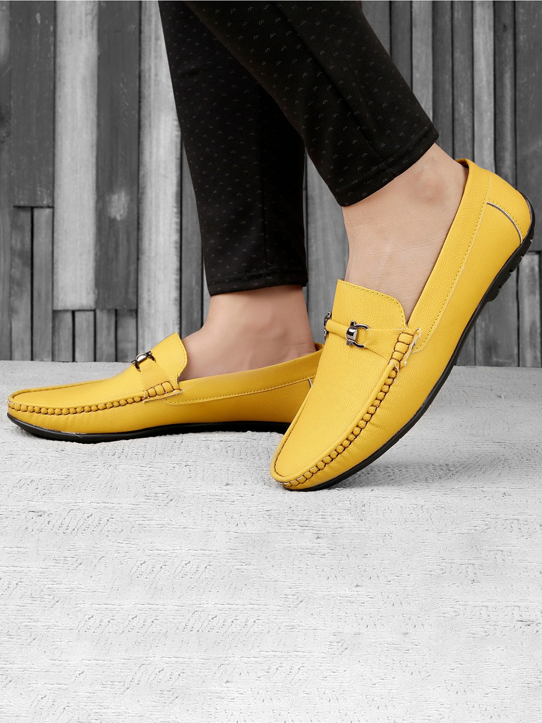 

Bxxy Men Slip On Textured Loafers, Yellow