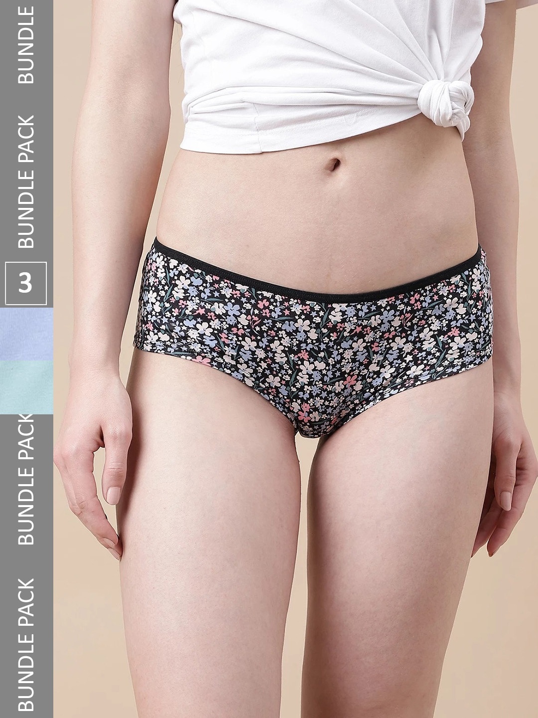 

Marks & Spencer Women Pack Of 5 Floral Printed Seamless Anti Microbial Basic Briefs, Blue