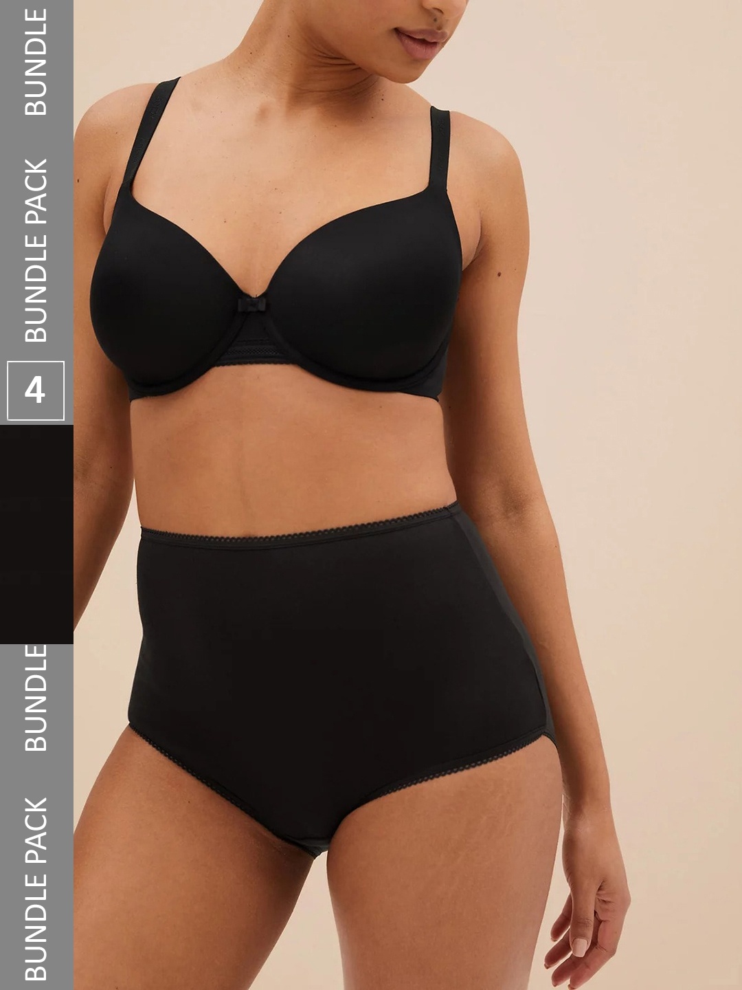 

Marks & Spencer Women Pack Of 4 High Rise Basic Briefs, Black