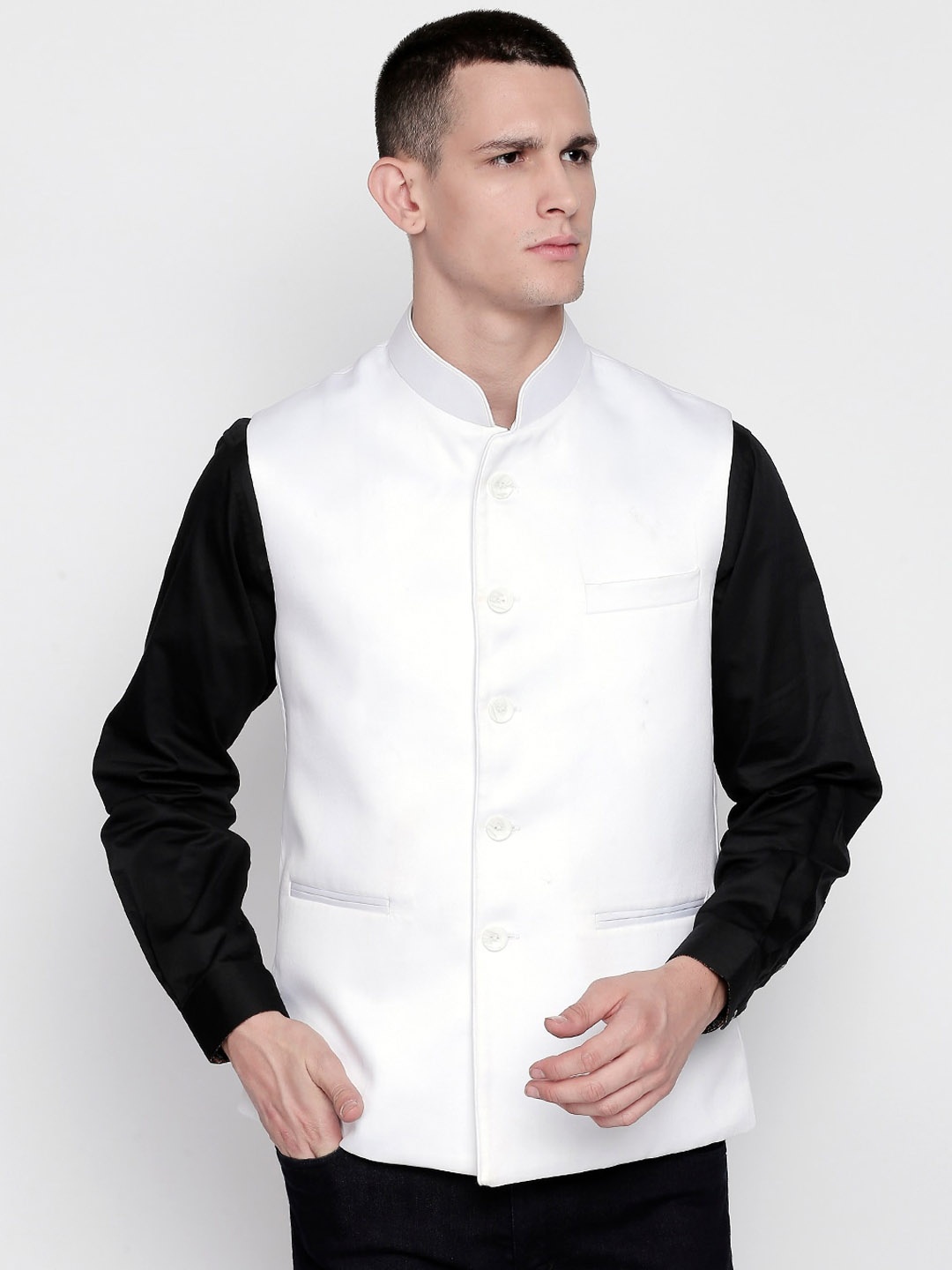 

Blacksmith Woven Nehru Jackets, White