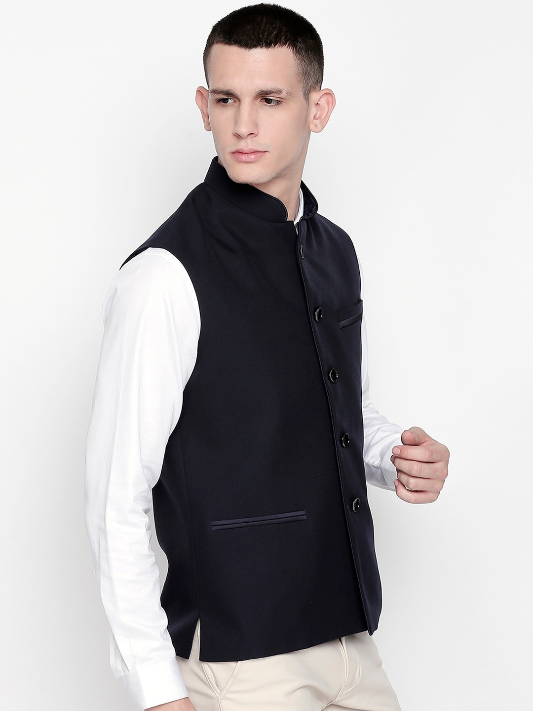 

Blacksmith Mandarin Collar Nehru Jackets, Navy blue