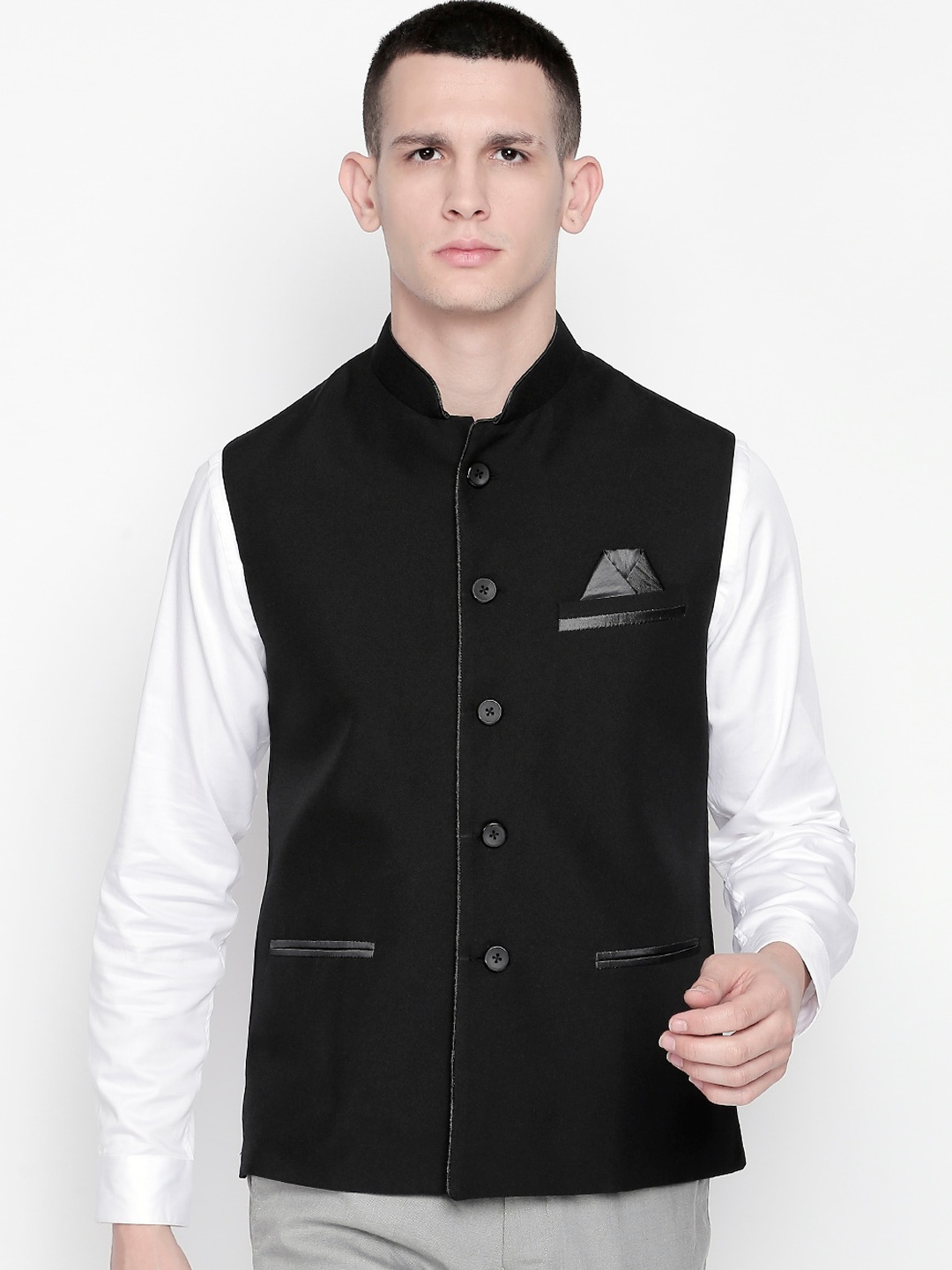 

Blacksmith Mandarin Collar Nehru Jackets, Black