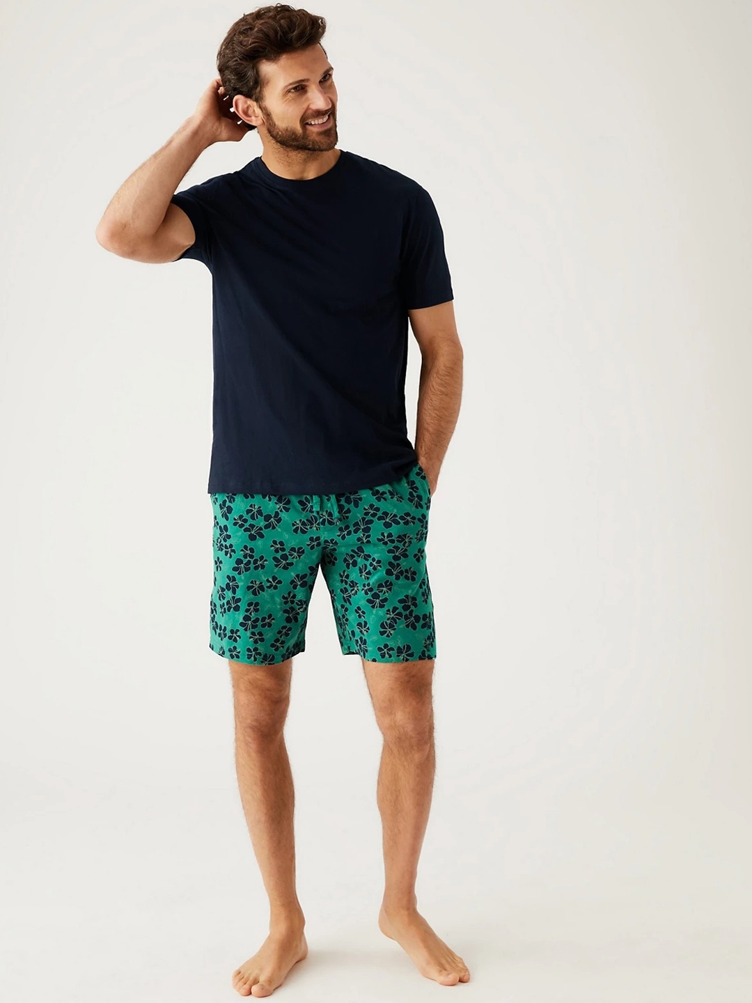 

Marks & Spencer Floral Printed Pure Cotton Night Suit, Navy blue