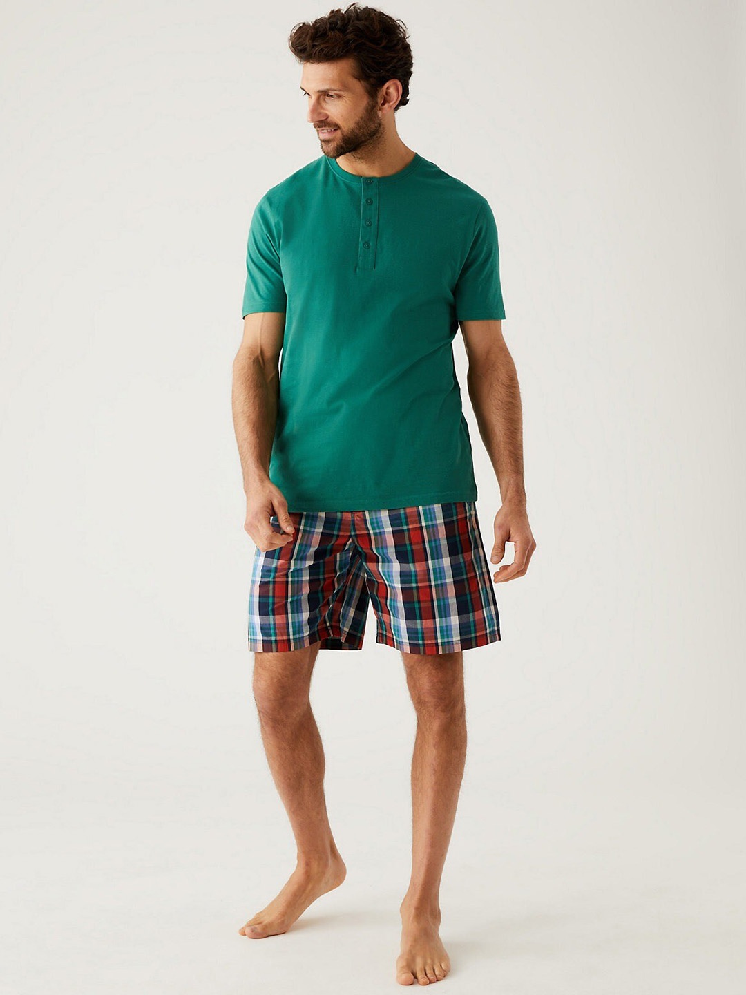 

Marks & Spencer Checked Pure Cotton Night Suit, Green