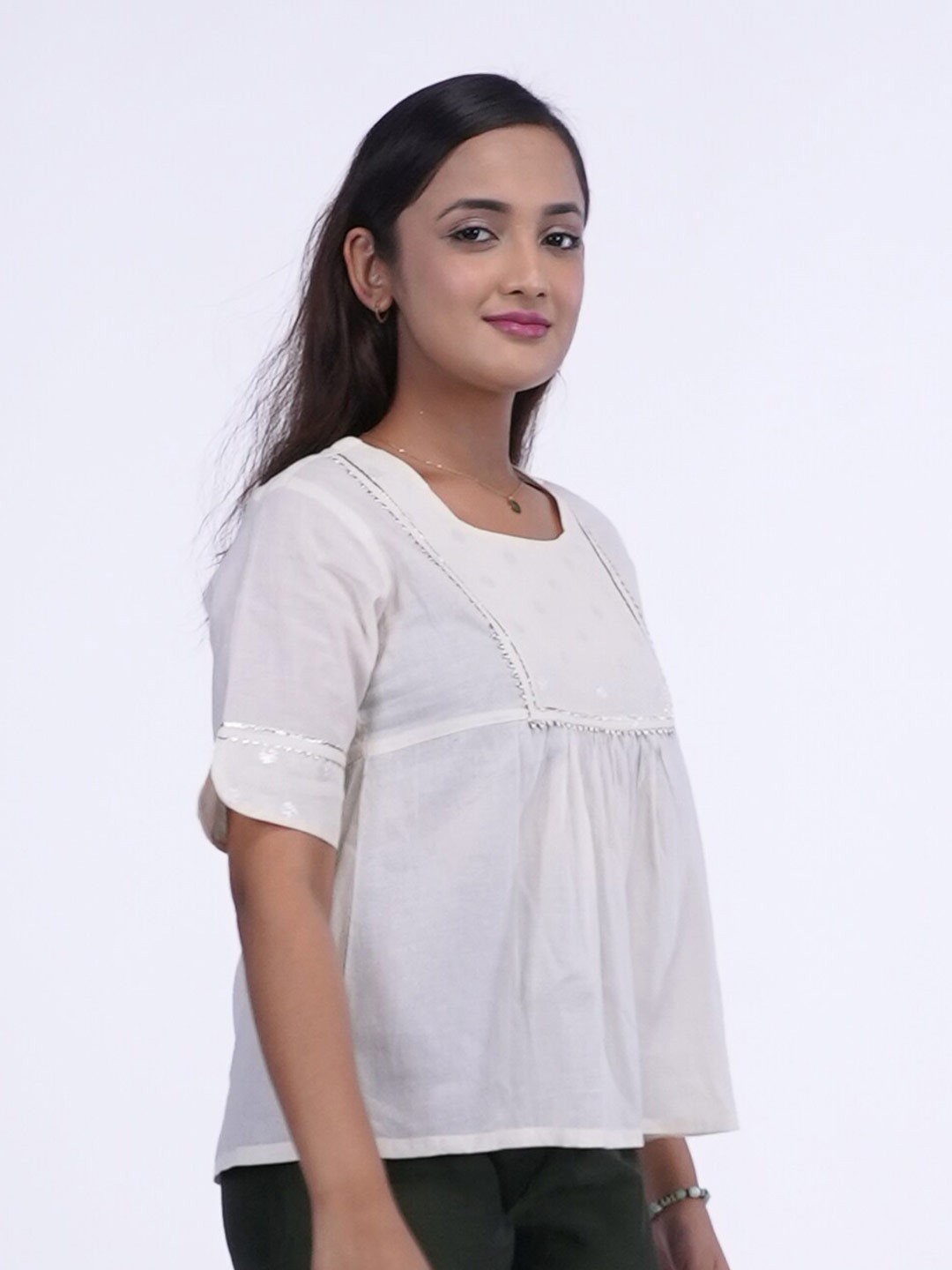 

Desi Weavess Gotta Patti Embellished Cotton A-Line Top, Off white