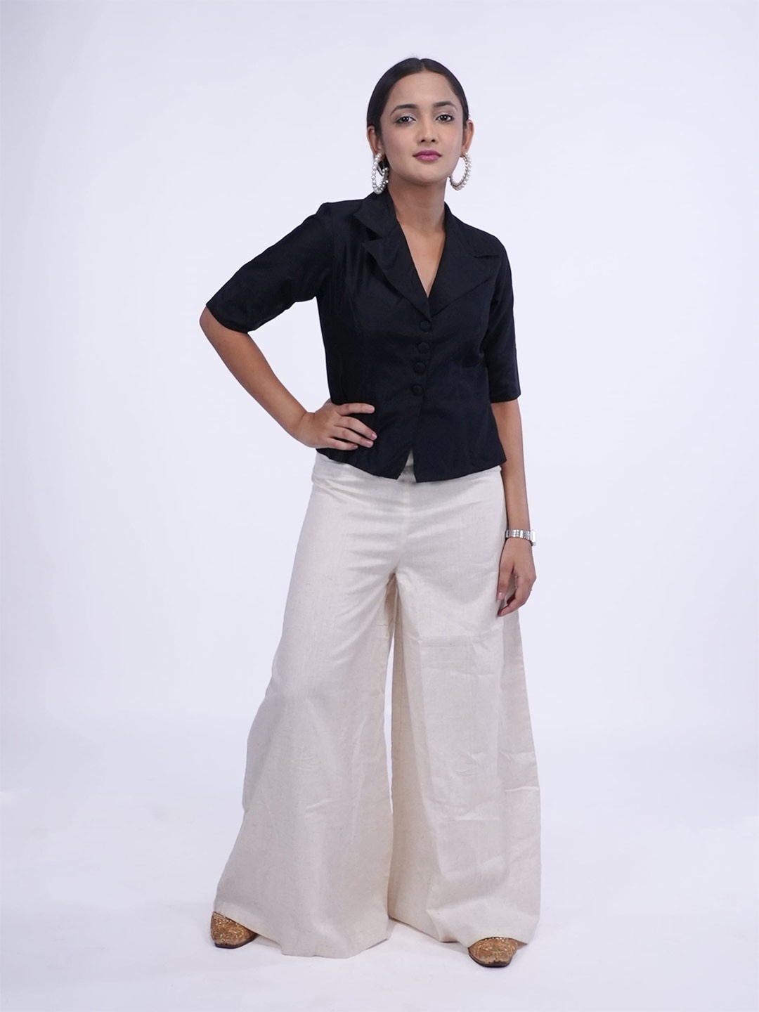 

Desi Weavess Shirt Style Top, Black