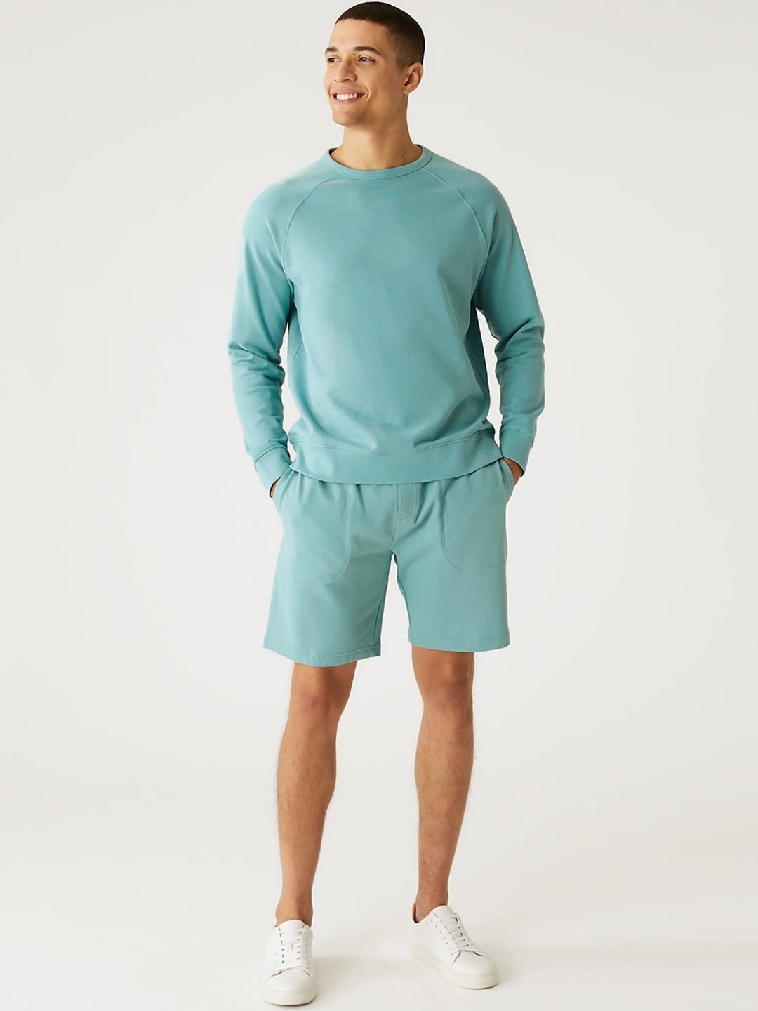 

Marks & Spencer Men Mid Rise Pure Cotton Shorts, Blue