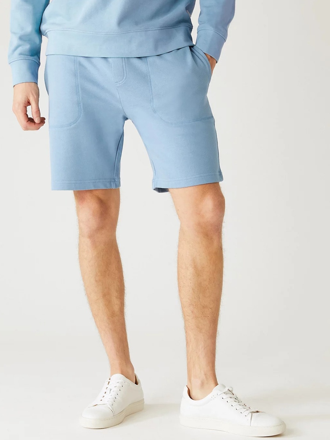

Marks & Spencer Men Mid Rise Pure Cotton Regular Shorts, Blue