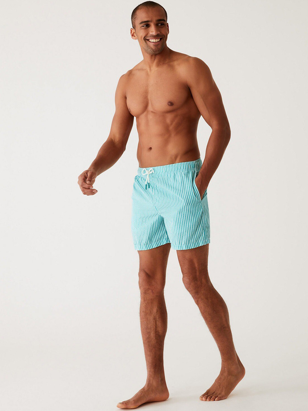 

Marks & Spencer Men Striped Swim Bottoms, Turquoise blue