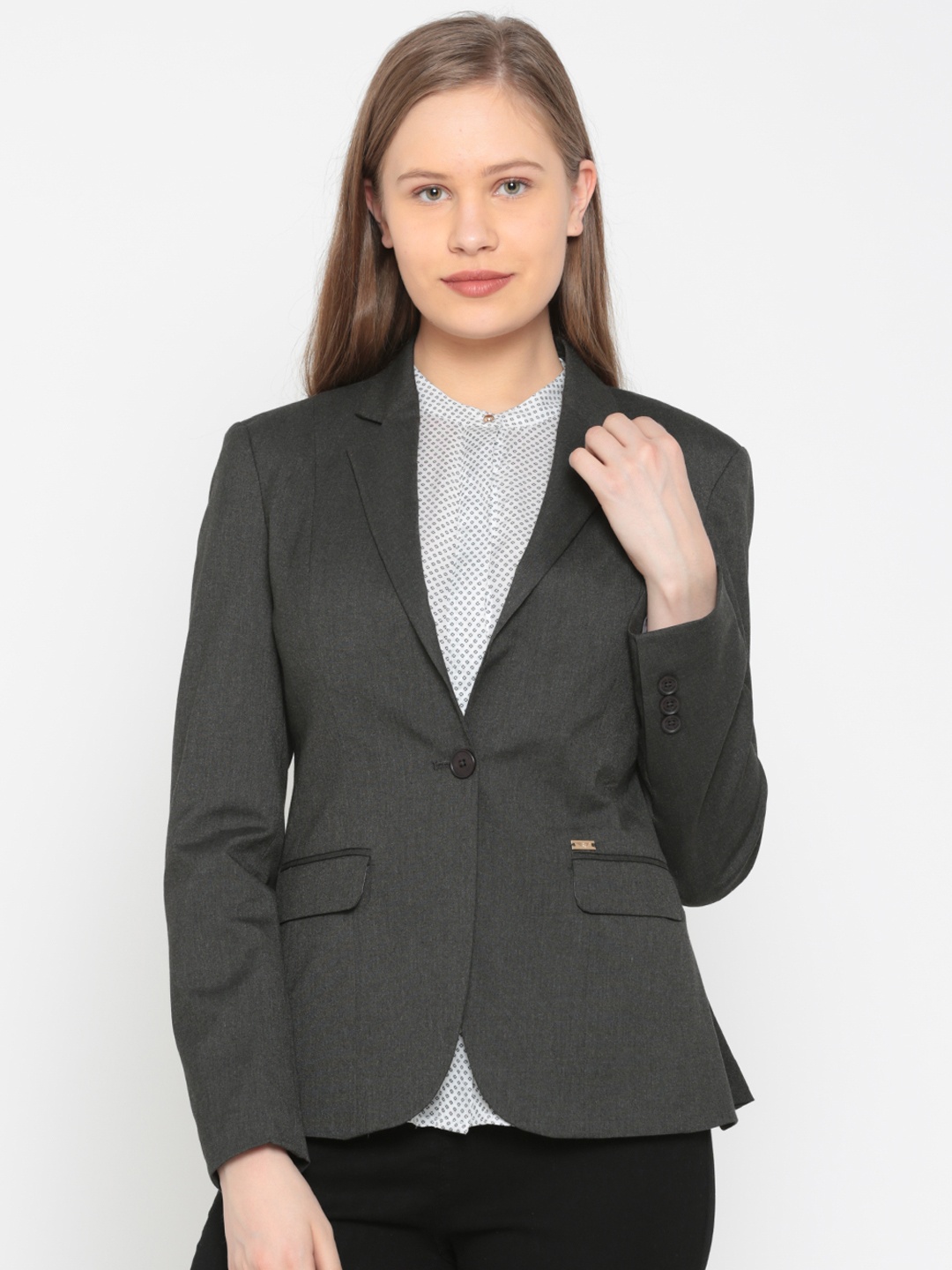 

Park Avenue Charcoal Grey Single-Breasted Formal Blazer