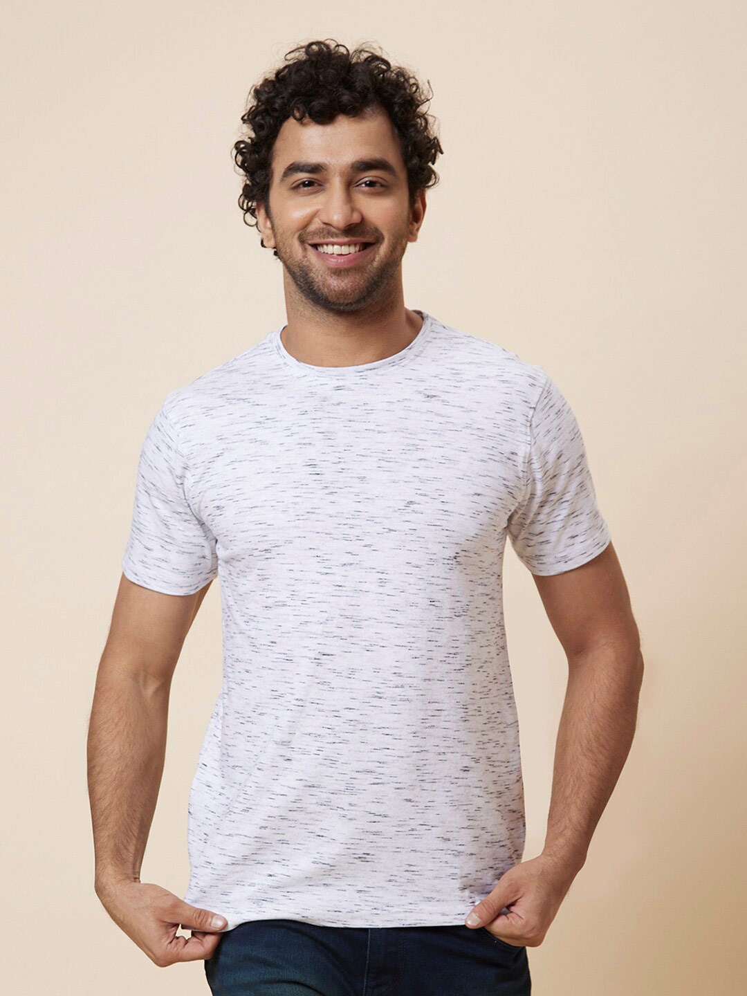 

Globus White Self Design Pure Cotton Casual T-Shirt