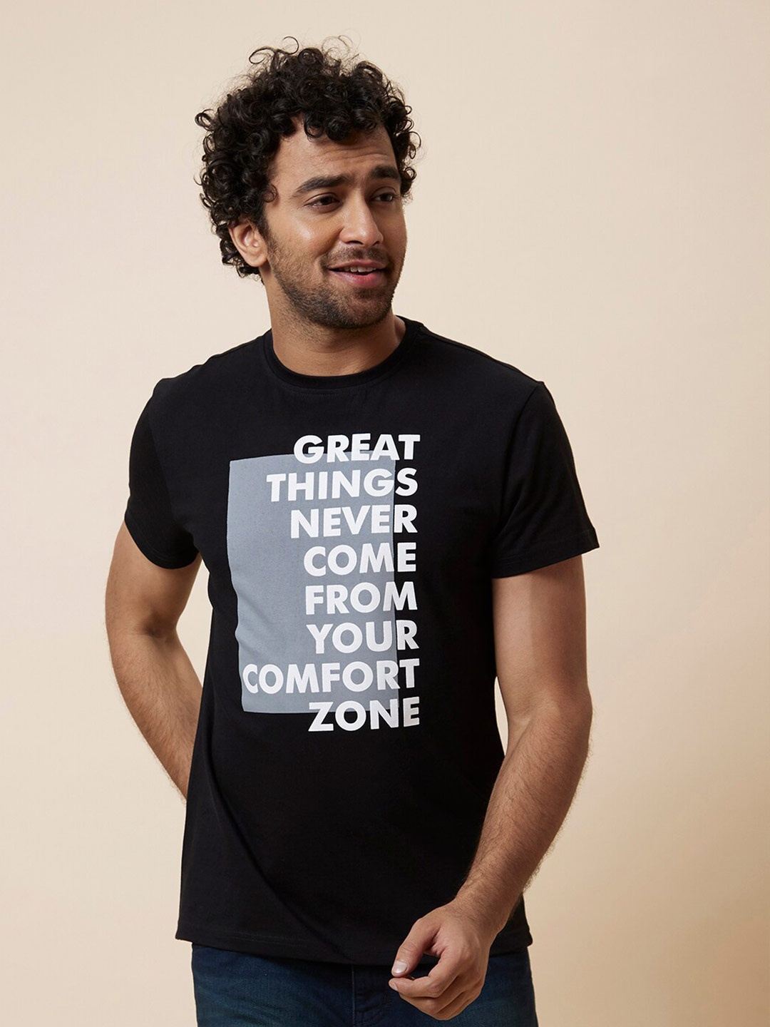 

Globus Black Typography Printed Pure Cotton T-shirt