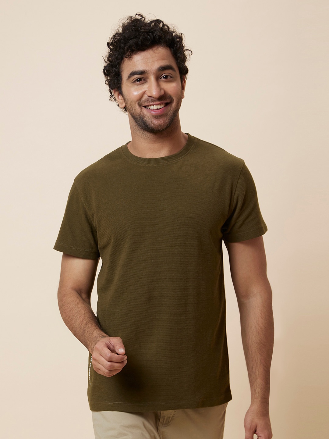 

Globus Olive Green Round Neck Pure Cotton Casual T-Shirt