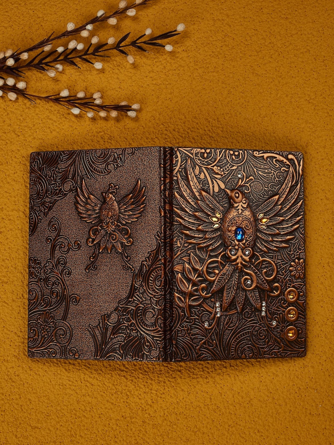 

BANGE Phoenix Embellished Leather Journal Notebook, Brown