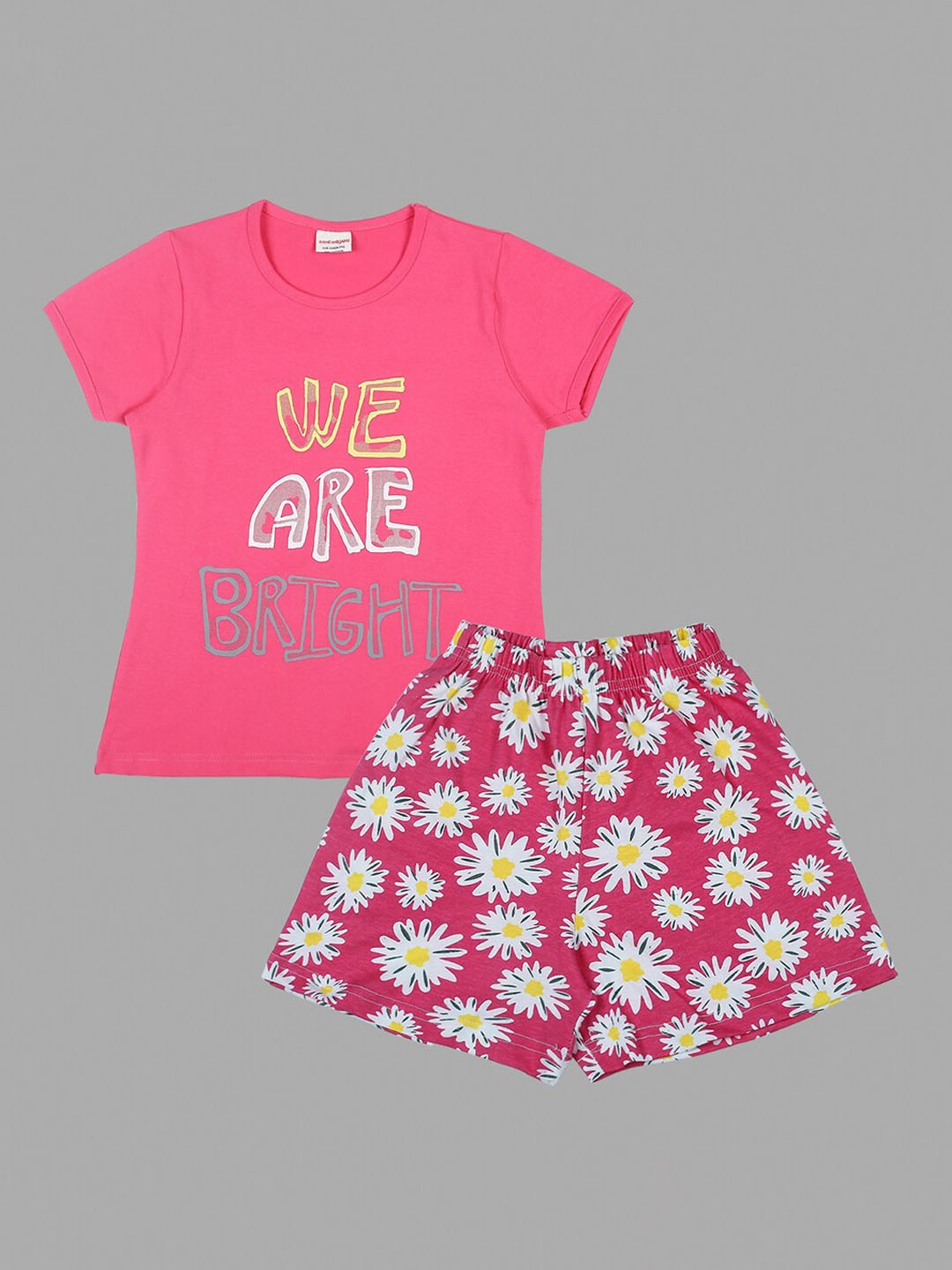 

RAINE AND JAINE Girls Floral Printed Pure Cotton Night Suit, Pink