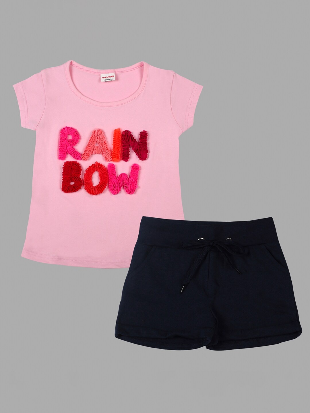 

RAINE AND JAINE Girls Pure Cotton Embroidered T-shirt with Shorts, Pink