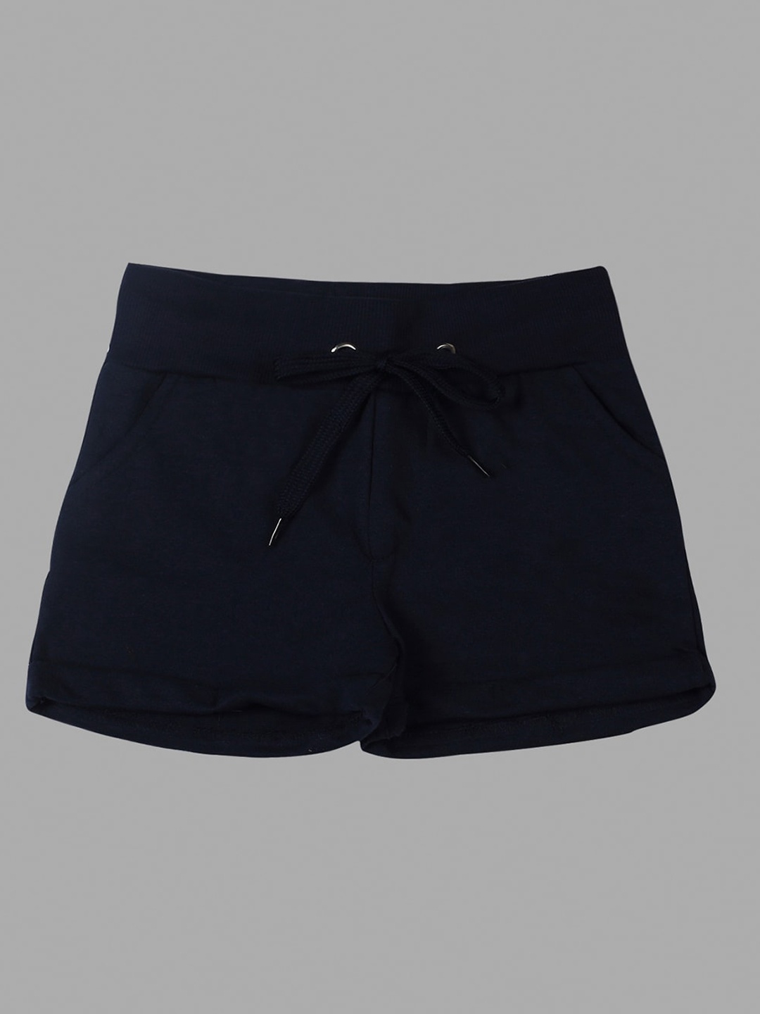 

RAINE AND JAINE Girls Mid Rise Drawstring Pure Cotton Shorts, Navy blue