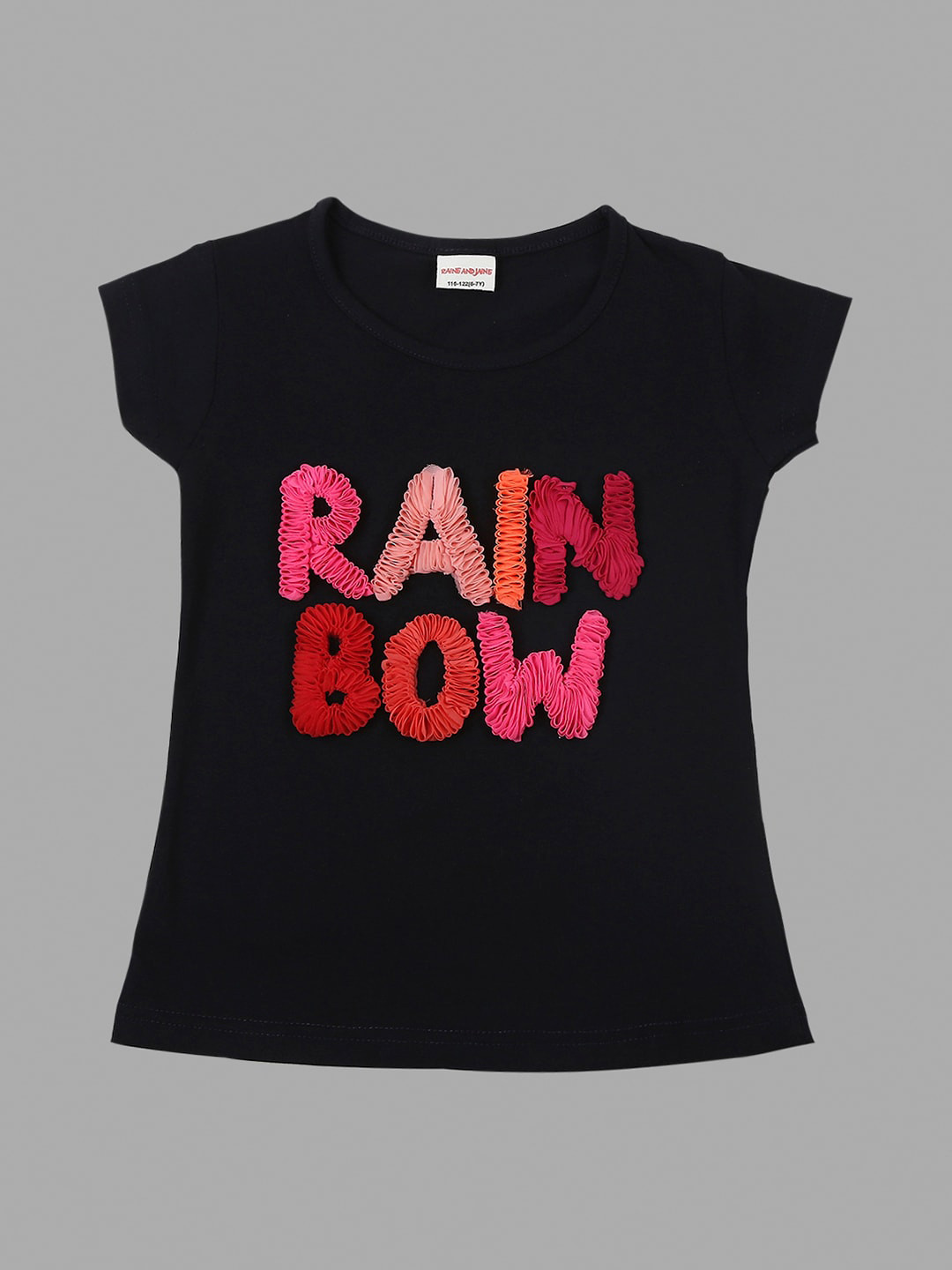 

RAINE AND JAINE Girls Round Neck Applique T-Shirt, Black