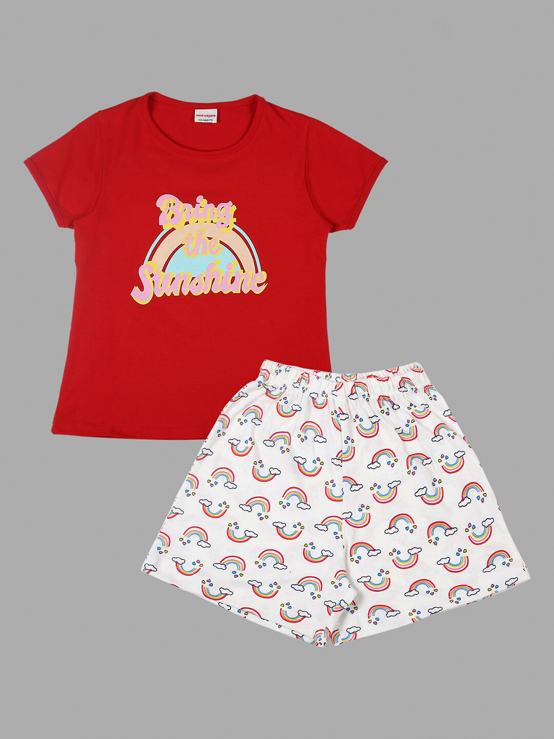 

RAINE AND JAINE Girls Conversational Printed Pure Cotton Night Suit, Red