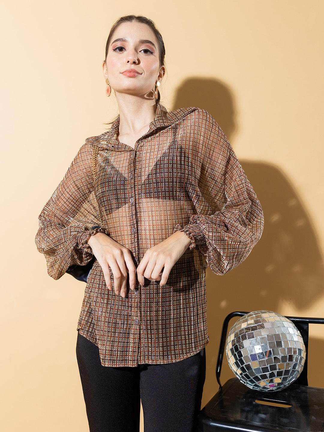 

Stylecast X Hersheinbox Embellished Sheer Party Shirt, Brown