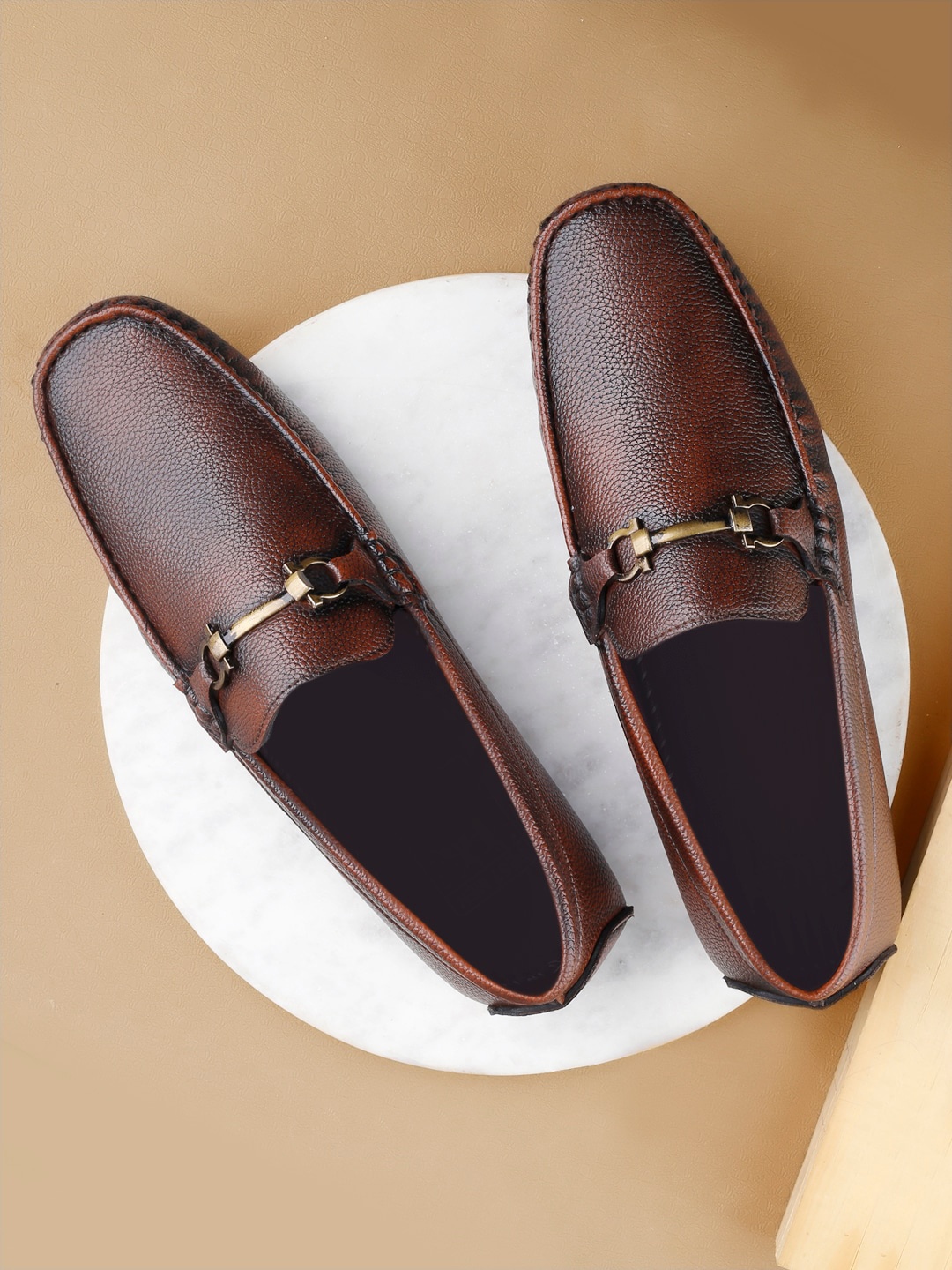 

Woakers Men Embellished Waterproof Lining Comfort Insole Horsebit Loafers, Brown