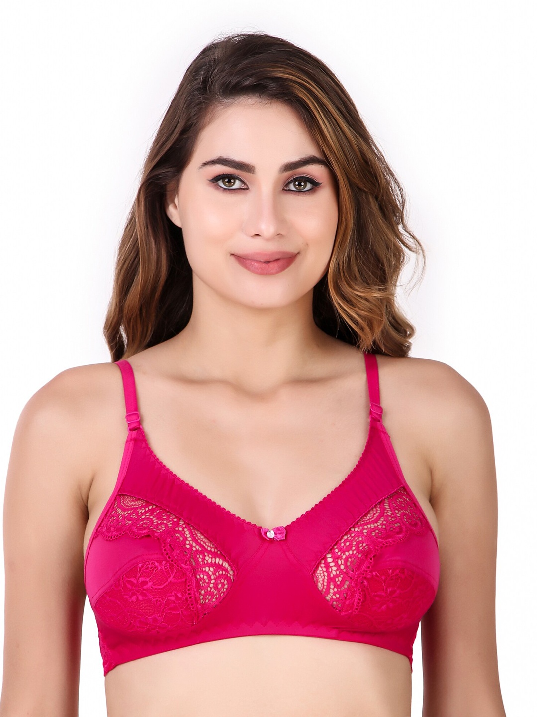 

Piylu Floral Lycra Non Padded 360 Degree Support Medium Coverage Bralette Bra, Pink