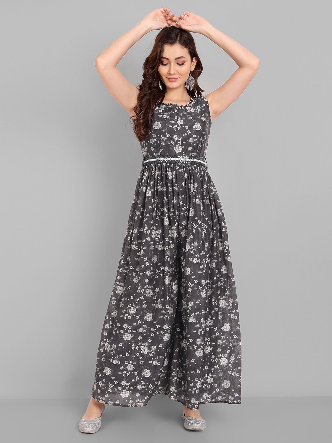 

Pakiza Floral Printed Cotton Basic Jumpsuit, Black