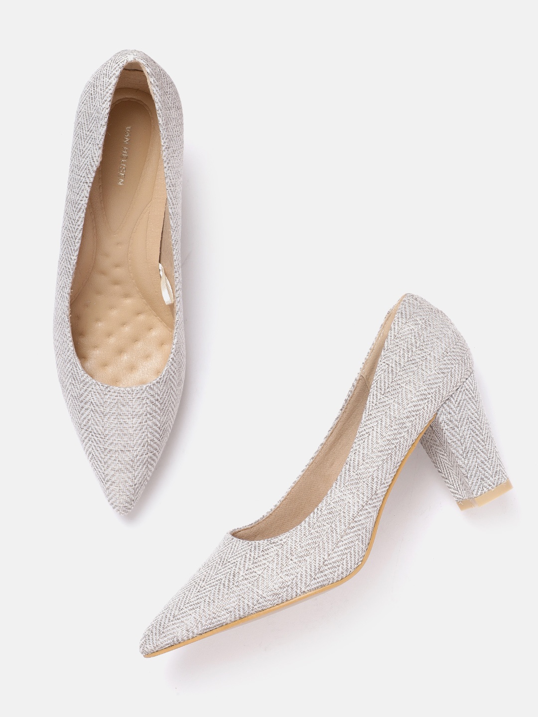 

Van Heusen Woman Chevron Woven Design Block Pumps, Grey